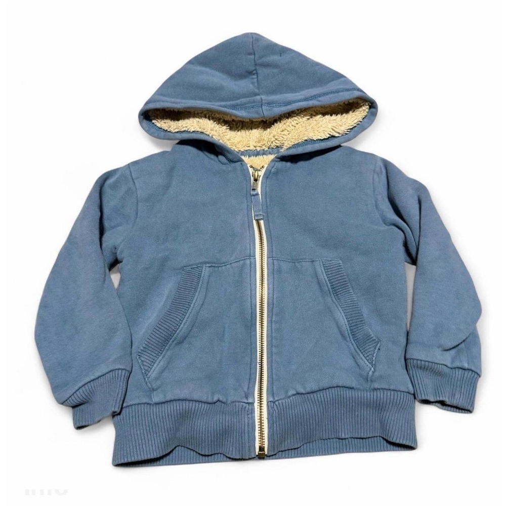 Mini Boden Kids 2-3Y Blue Sherpa Lined Full Zip Hoodie Jacket Cozy